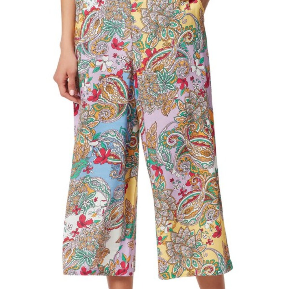 NWT Anne Klein Jeans Crop Wide Leg Palazzo Pants in Paisley Scarf Print - Size M